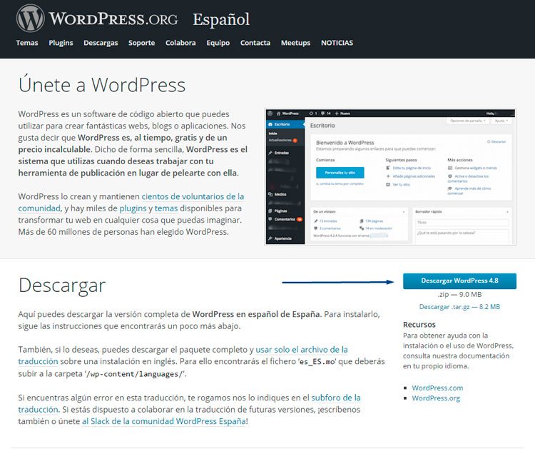 Descargar Wordpress